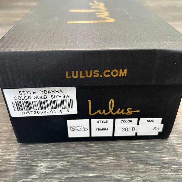 NEW Lulus SZ 8.5 Ybarra Gold High Block Heel Sandals Metallic Vegan Criss Cross - Picture 4 of 10